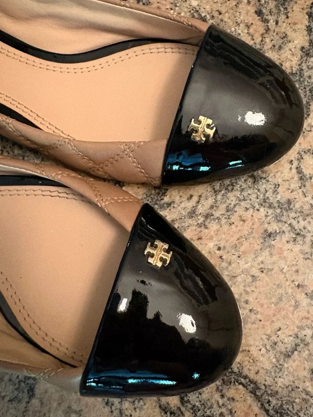 Tory Burch Claremont Quilted Leather Cap Toe Ballet Flats, Size 6.5
